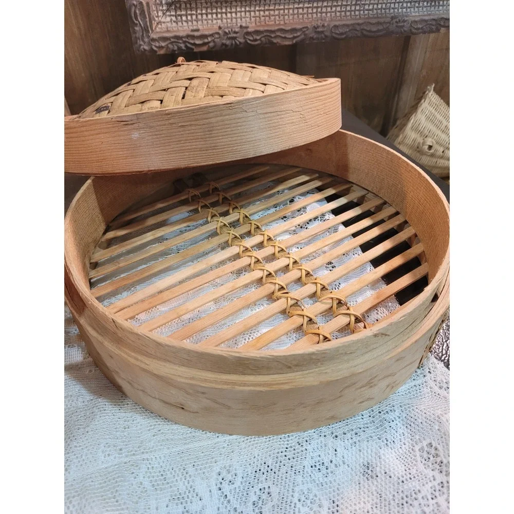 Three Tier Woven Bamboo  Steamer Bread Basket